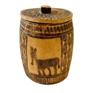 Vintage African Wood Folk Art Tribal Lidded Tobacco Humidor or Jar Box Canister